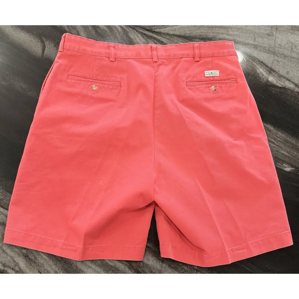 Vintage Polo Ralph Lauren Chino Shorts Mens 35 Coral Pink Pleated Summer